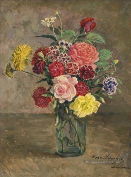 Nature morte WITH ROSES AND CARNATIONS IN A GLASS JAR Ilya Mashkov fleurit l’impressionnisme Peinture à l'huile